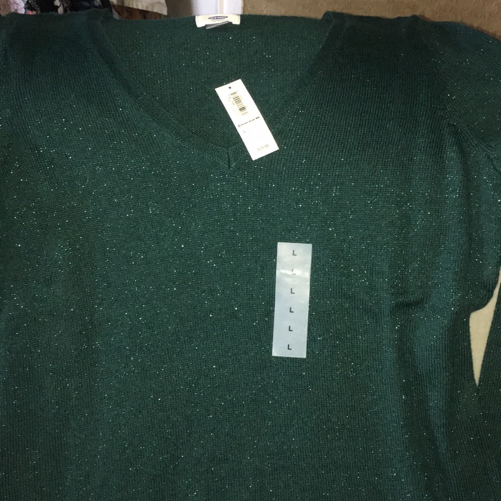 Old Navy Christmas Sweater green sparkles